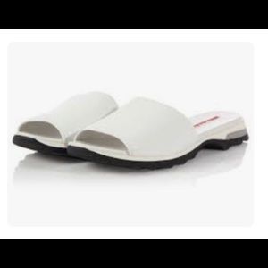 Prada White Leather Slide Sandals